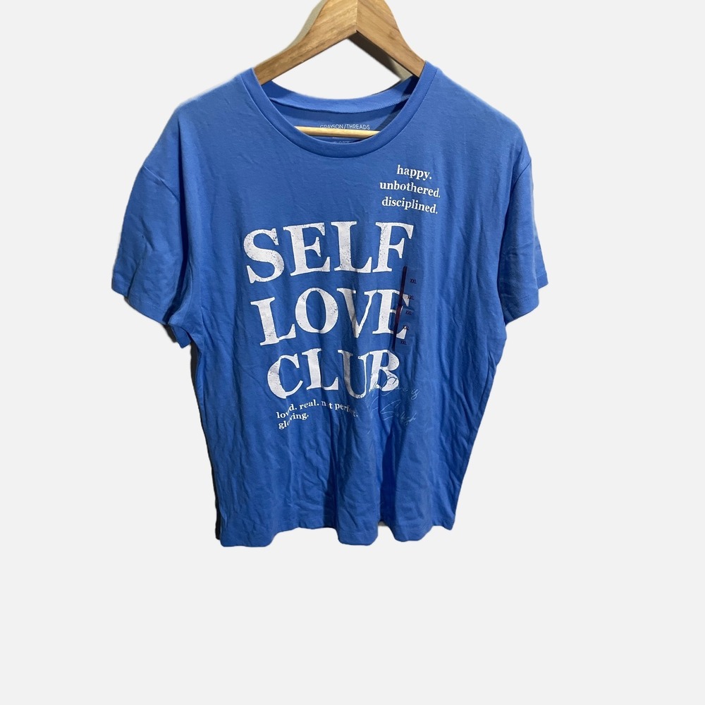 Grayson‎ Threads Graphic Tee Women XS Blue New Self Love Club Casual